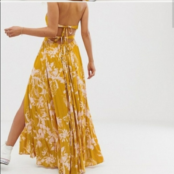 Free People Lille Tie Back Maxi Dress Hawaii Honey - Picture 2 of 4